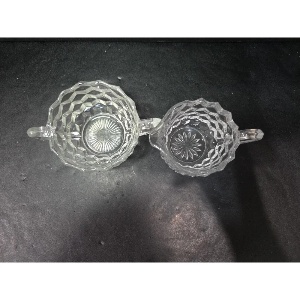 Fostoria‎ American Cubist Creamer and Sugar Set, Clear Glass Vintage Glassware